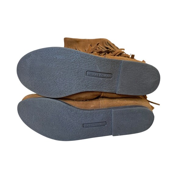 MINNETONKA Womens US 9 Moccasin Boots 1632 Brown Suede 3-Layer Fringe EUC - Picture 9 of 9